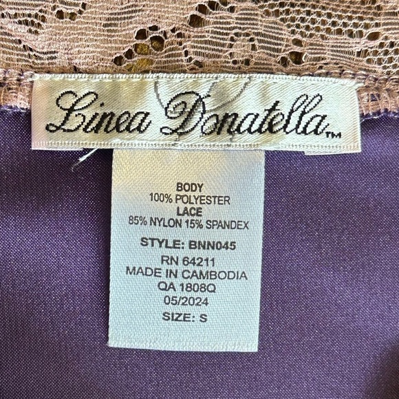 Linea Donatella | Purple Satin V-Neck Cami with Pink Lace Trim, Size S - Picture 5 of 8